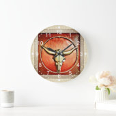 Rustic Country Bull Horns Faux Leather Design Grote Klok (Huis)