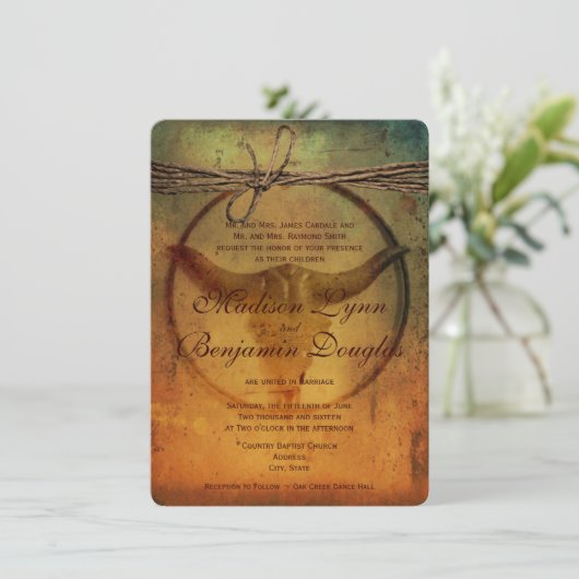 Rustic Country Bull Horns Wedding Invitations Kaart (Staand voorkant)