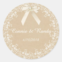 Rustic Country Burlap and Lace Wedding Sticker