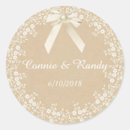 Rustic Country Burlap and Lace Wedding Sticker