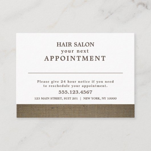 Rustic Country Burlap Appointkaart Informatiekaartje (Voorkant)