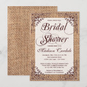 Rustic Country Burlap Bridal Shower-uitnodigingen Kaart (Voorkant / Achterkant)