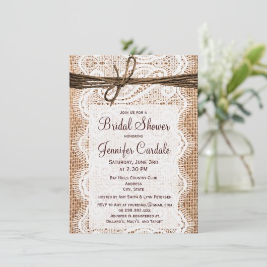 Rustic Country Burlap Bridal Shower-uitnodigingen Kaart (Staand voorkant)