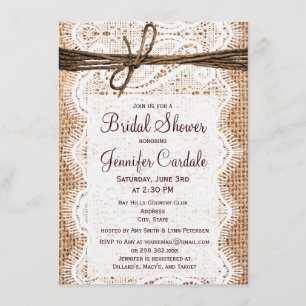 Rustic Country Burlap Bridal Shower-uitnodigingen Kaart