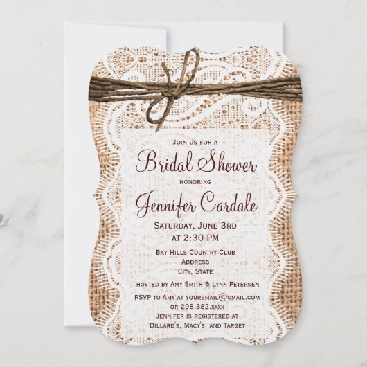 Rustic Country Burlap Bridal Shower-uitnodigingen Kaart (Voorkant)