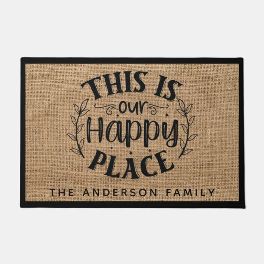 Rustic Country Burlap Dit is onze gelukkige plek Deurmat (Voorkant)