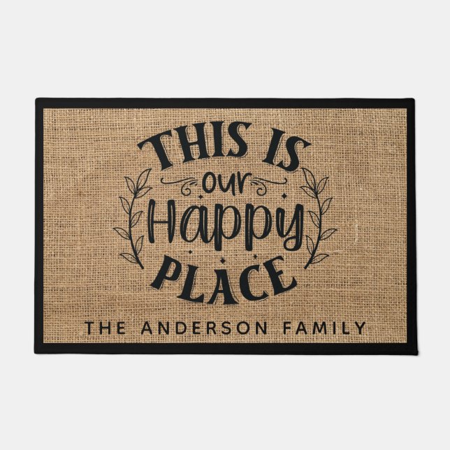 Rustic Country Burlap Dit is onze gelukkige plek Deurmat (Voorkant)