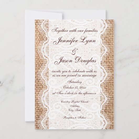 Rustic Country Burlap en Lace Wedding Invitations Kaart (Achterkant)