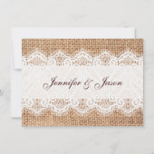 Rustic Country Burlap en Lace Wedding Invitations Kaart (Voorkant)