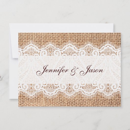 Rustic Country Burlap en Lace Wedding Invitations Kaart (Voorkant)