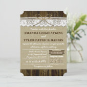 Rustic Country Burlap en Lace Wedding Invitations Kaart (Staand voorkant)