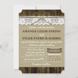 Rustic Country Burlap en Lace Wedding Invitations Kaart