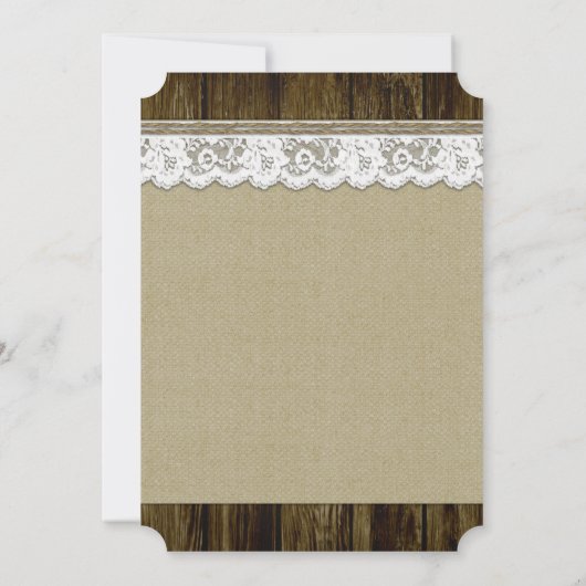 Rustic Country Burlap en Lace Wedding Invitations Kaart (Achterkant)