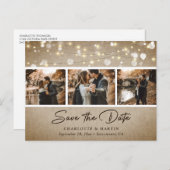 Rustic Country Burlap foto slaat de datum op Aankondigingskaart (Voorkant / Achterkant)