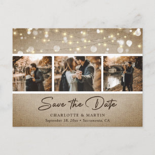 Rustic Country  Burlap foto slaat de datum op Aankondigingskaart