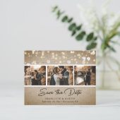 Rustic Country Burlap foto slaat de datum op Aankondigingskaart (Staand voorkant)