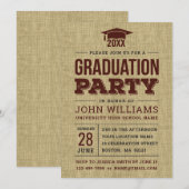  Rustic Country Burlap Graduparty Kaart (Voorkant / Achterkant)