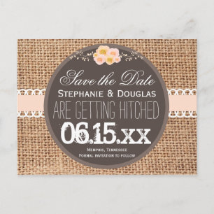 Rustic Country Burlap Lace Save the Date Briefkaar Aankondigingskaart