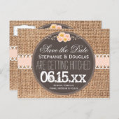Rustic Country Burlap Lace Save the Date Briefkaar Aankondigingskaart (Voorkant / Achterkant)