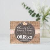 Rustic Country Burlap Lace Save the Date Briefkaar Aankondigingskaart (Staand voorkant)