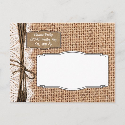 Rustic Country Burlap Lace Save the Date Briefkaar Aankondigingskaart (Achterkant)