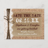 Rustic Country Burlap Lace Save the Date Briefkaar Aankondigingskaart (Voorkant)