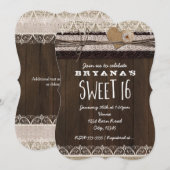 Rustic Country Burlap & Lace SWEET 16 Uitnodiging (Voorkant / Achterkant)