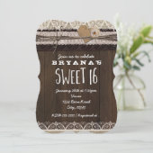 Rustic Country Burlap & Lace SWEET 16 Uitnodiging (Staand voorkant)