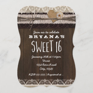 Rustic Country Burlap & Lace SWEET 16 Uitnodiging