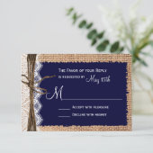 Rustic Country Burlap Lace Twine Wedding RSVP (Staand voorkant)