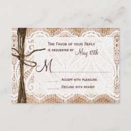 Rustic Country Burlap Lace Twine Wedding RSVP