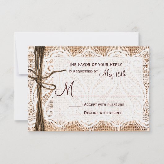 Rustic Country Burlap Lace Twine Wedding RSVP (Voorkant)