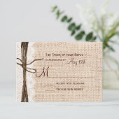 Rustic Country Burlap Lace Twine Wedding RSVP (Staand voorkant)