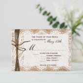 Rustic Country Burlap Lace Twine Wedding RSVP (Staand voorkant)