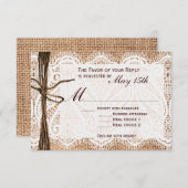 Rustic Country Burlap Lace Twine Wedding RSVP (Voorkant / Achterkant)