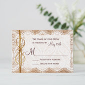 Rustic Country Burlap Lace Twine Wedding RSVP Kaartje (Staand voorkant)