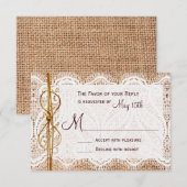 Rustic Country Burlap Lace Twine Wedding RSVP Kaartje (Voorkant / Achterkant)