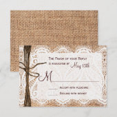 Rustic Country Burlap Lace Twine Wedding RSVP Kaartje (Voorkant / Achterkant)