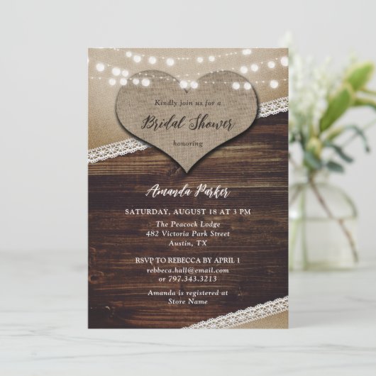 Rustic Country Burlap Lace Vrijgezellenfeest Kaart (Staand voorkant)