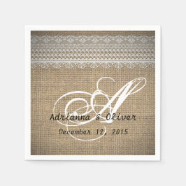 Rustic Country Burlap Lace Wedding Monogram Servet