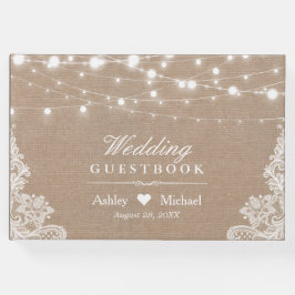 Rustic Country Burlap Lights Wedding Gastenboek