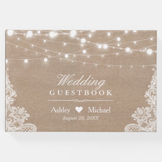 Rustic Country Burlap Lights Wedding Gastenboek (Voorkant)