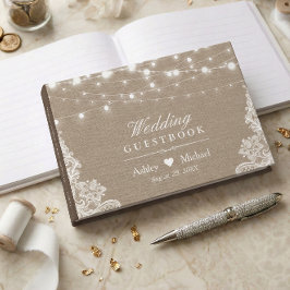 Rustic Country Burlap Lights Wedding Gastenboek