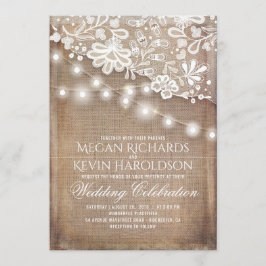 Rustic Country Burlap Lights Wedding Kaart