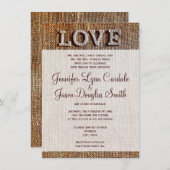 Rustic Country Burlap LOVE Wedding Invitations Kaart (Voorkant / Achterkant)