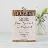 Rustic Country Burlap LOVE Wedding Invitations Kaart (Staand voorkant)