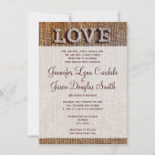 Rustic Country Burlap LOVE Wedding Invitations Kaart (Voorkant)