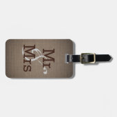 Rustic Country Burlap Monogram Huwelijk Mr. en Mrs Bagagelabel (Voorkant horizontaal)