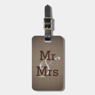 Rustic Country Burlap Monogram Wedding Mr en Mrs. Bagagelabel
