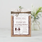 Rustic Country Burlap Print Wedding Invitations Kaart (Staand voorkant)